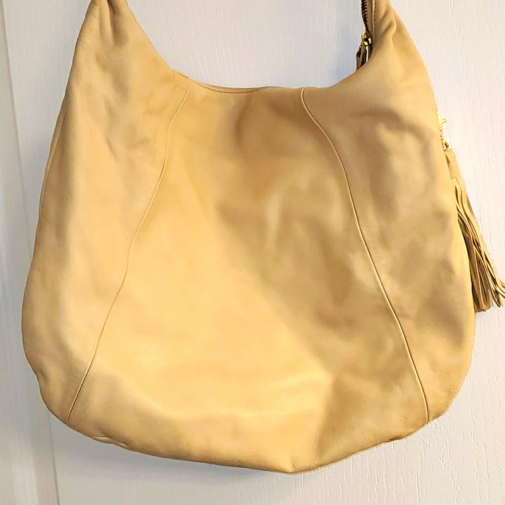 Scarlett Blake Creme Studded Leather Hobo Bag